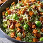 Shredded Brussel Sprout Salad with Roasted Sweet Potatoes First Image