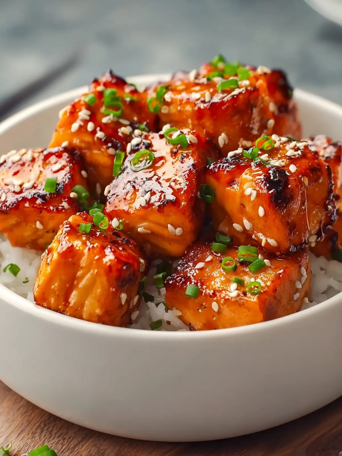 Irresistible Honey Garlic Salmon Bites Bowl First Image