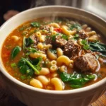Hearty Beef Macaroni Soup with White Beans & Spinach First Image