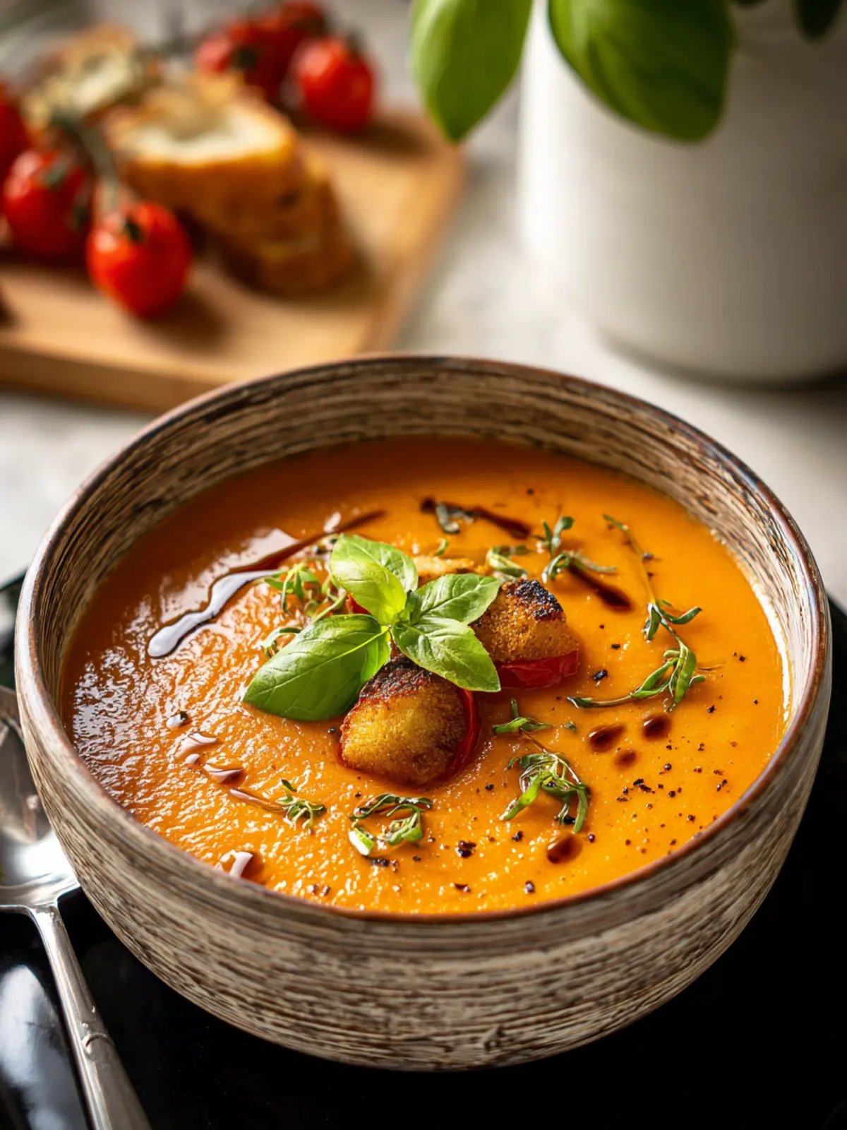 Delightful Creamy Roasted Tomato & Basil Soup Recipe First Image