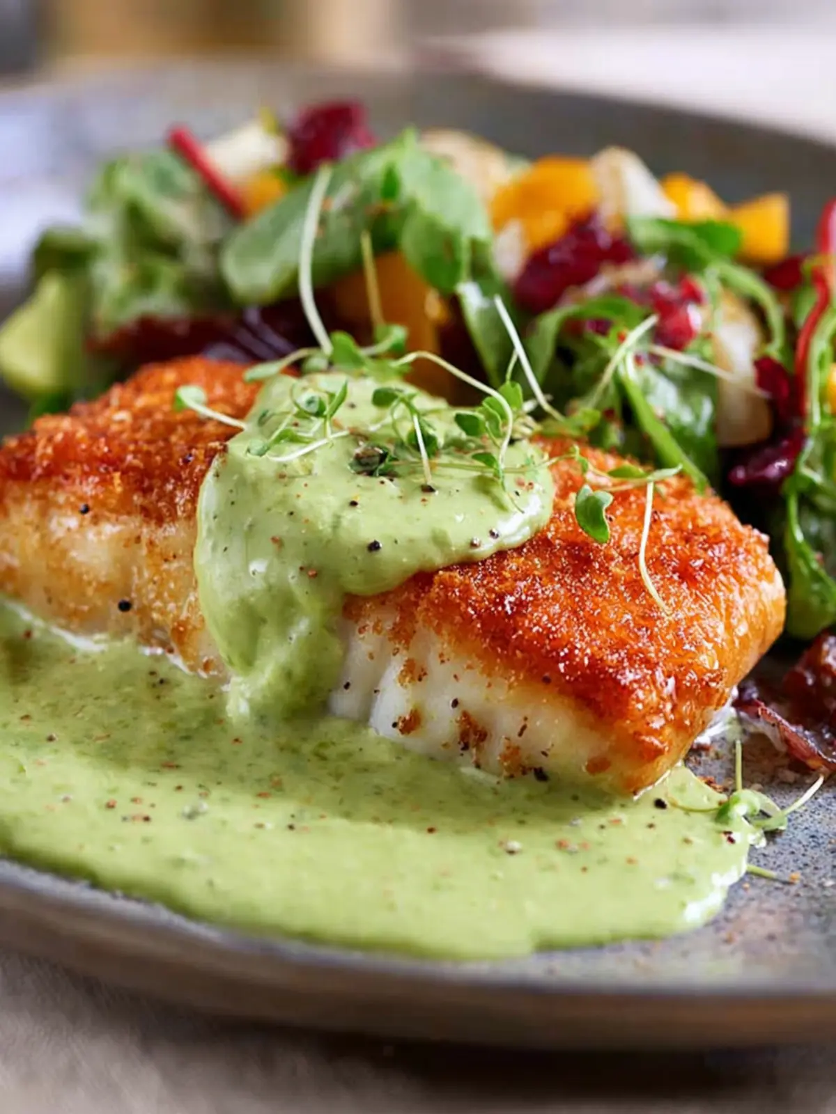 Pan Seared Cod with Avocado Cream Sauce First Image