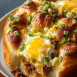 Best Hawaiian Roll Breakfast Bake with Eggs & Beef Sausage First Image
