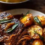 Cider Braised Pot Roast with Crispy Sage Butter Potatoes. First Image